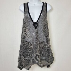 Lily Black Sheer Knit Vest Medium Button Front